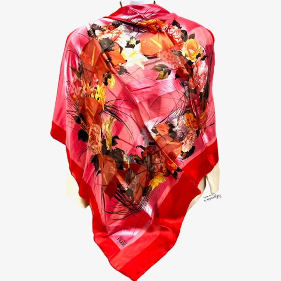 BeautifulPink Red Black Floral  Gianfranco Ferre Scar Silk Chiffon/Satin 34" (30 - Picture 1 of 13